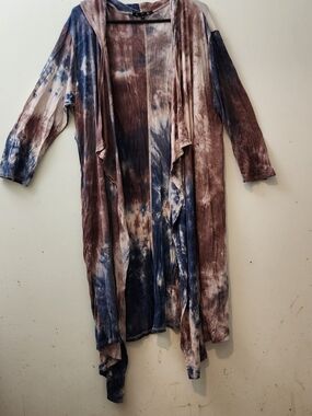 Coin 1804 3X Tie Dye Hooded Long Open Duster Boho Hippie Western Grunge Goth
